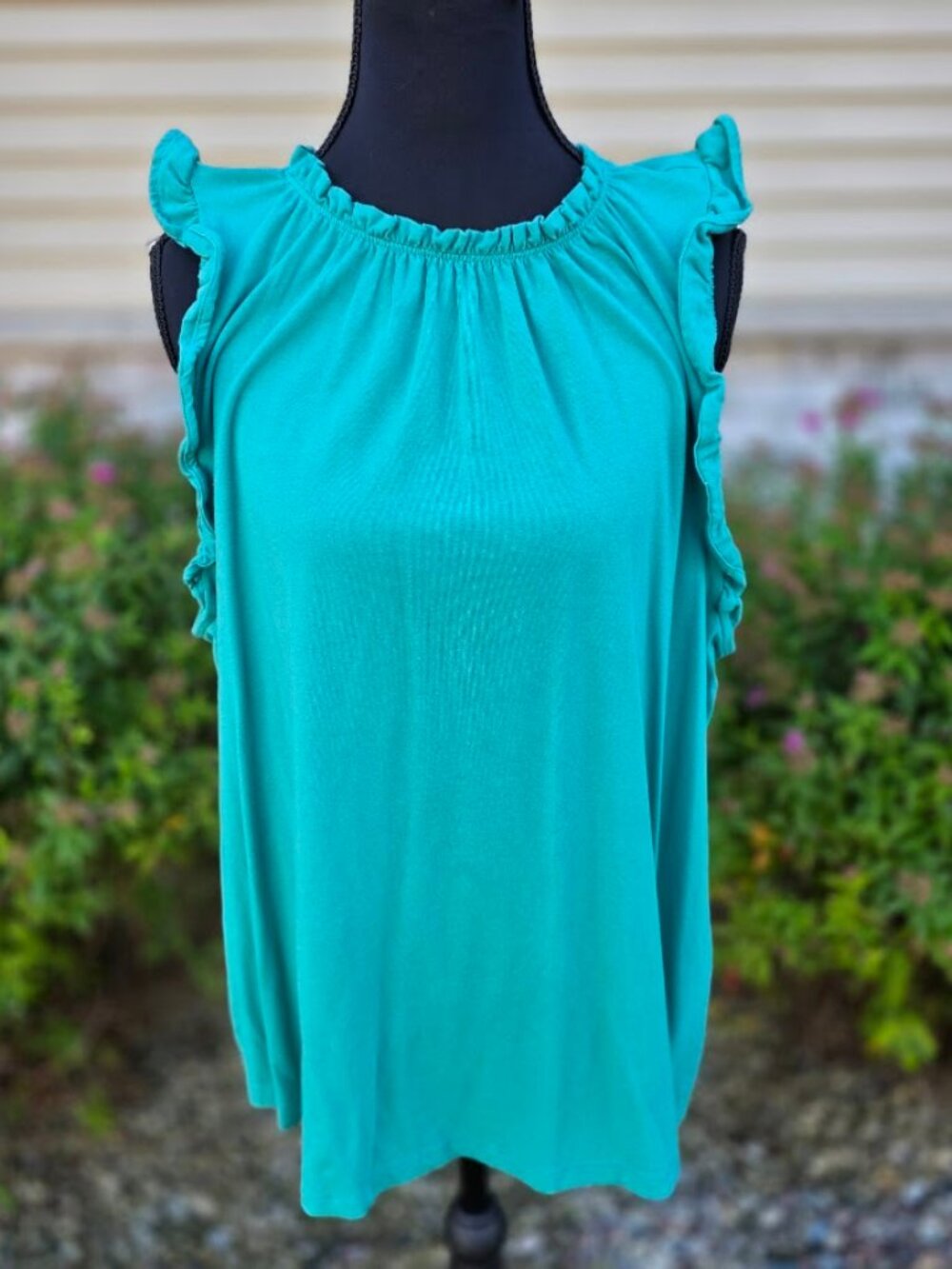 LC Lauren Conrad XL Teal Ruffle Sleeveless Blouse Cotton Modal Stretch Top